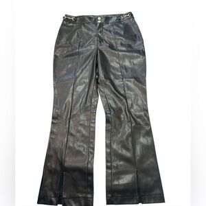 NWT Cache Black Faux Leather Flair Split Hem Pants Pockets Women’s Size 10